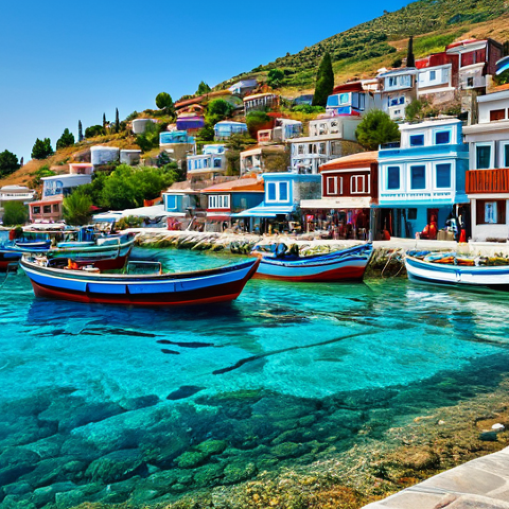 Sustainable Fishing Village**
"A picturesque Turkish fishing village nestled on the Aegean coast, showcasing colorful boats and traditional houses. Local fishermen are mending nets, fully clothed in appropriate attire. In the background, crystal-clear turquoise waters teeming with marine life. Focus on the harmony between the community and the sea. Safe for work, perfect anatomy, correct proportions, professional photography, family-friendly, modest setting, vibrant colors, high quality."
**