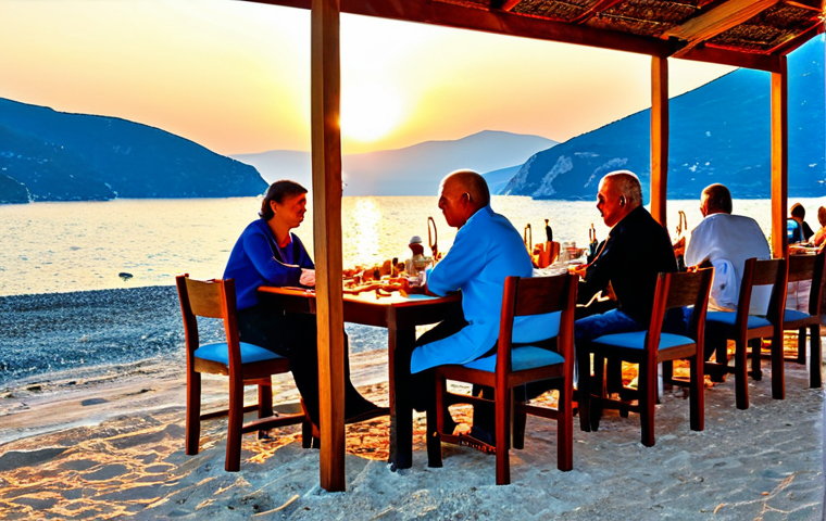 Kaş Sunset Restaurant**
"A cozy, family-friendly Turkish seafood restaurant in Kaş at sunset, fully clothed patrons dining with their feet in the sand, modest attire, tables with grilled fish, view towards distant Greek islands, warm golden light, safe for work, appropriate content, perfect anatomy, natural pose, professional photography, high quality."
**