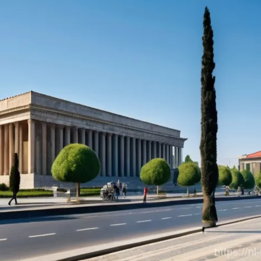 튀르키예 현대화 과정의 상징 건물 - **Prompt 1: "Ankara's Early Republican Era Modernism"**
A bustling street scene in Ankara, Turke...