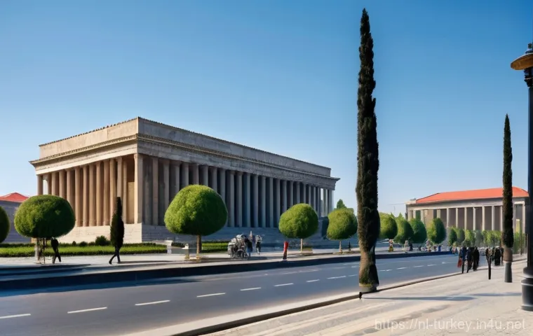튀르키예 현대화 과정의 상징 건물 - **Prompt 1: "Ankara's Early Republican Era Modernism"**
    A bustling street scene in Ankara, Turke...