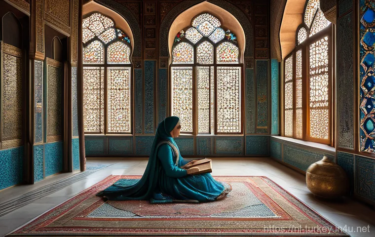 튀르키예 역사 속 오스만 제국 유적 - "A magnificent interior view of a fictional Ottoman palace's Harem section, inspired by the Topkapi ...