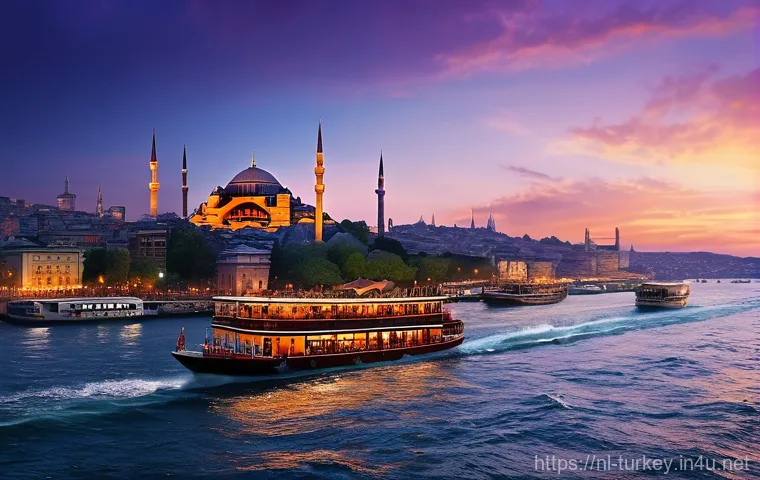 튀르키예 역사 박물관 필수 코스 - **Prompt:** A majestic, panoramic view of Istanbul at sunset, capturing the unique blend of European...