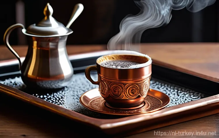 튀르키예 커피 문화와 카페 추천 - **Image Prompt: Aromatic Turkish Coffee Preparation Scene**
A close-up shot of a traditional cop...
