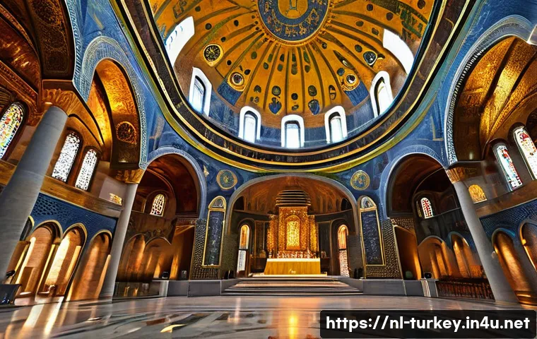 튀르키예 독특한 건축 스타일 - **Byzantine Interior Majesty:** A breathtaking interior view of a grand Byzantine church, reminiscen...