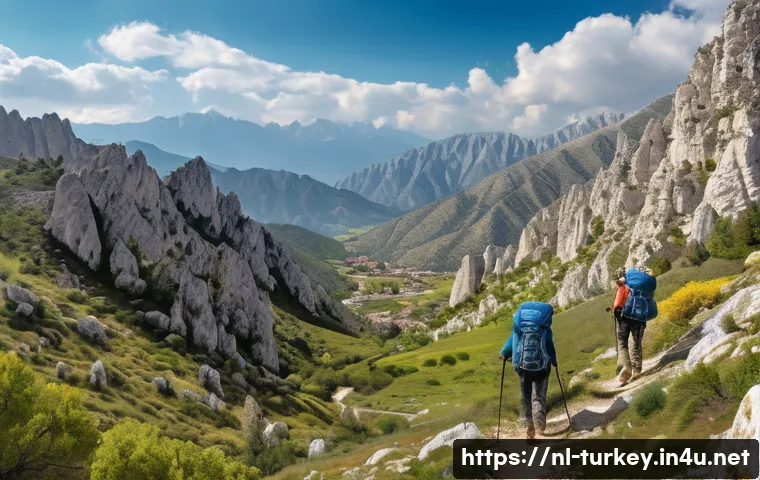 튀르키예의 주요 하이킹 트레일 - A breathtaking panoramic view of the Taurus Mountains during spring, featuring rugged steep cliffs a...
