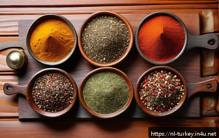 튀르키예 요리 수업과 레시피 공유 - A vibrant Turkish kitchen scene featuring an assortment of traditional spices and herbs displayed in...