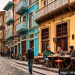 튀르키예 도심 속 역사 유적지 - A vibrant street scene in the Balat and Fener neighborhoods of Istanbul, featuring narrow cobbleston...