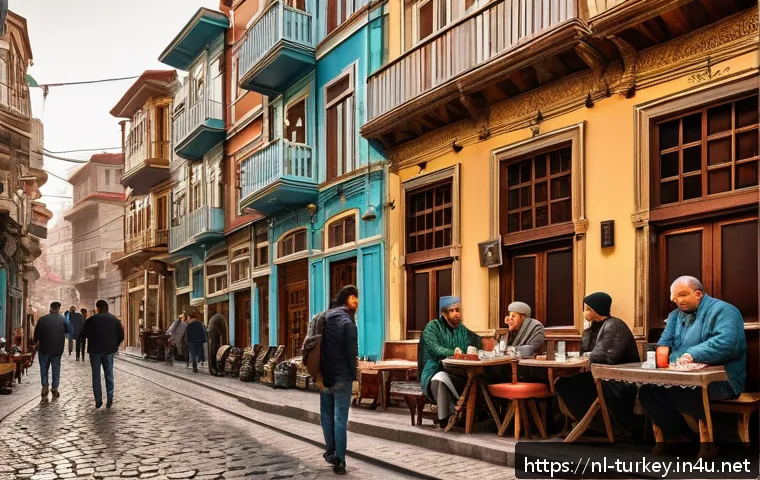 튀르키예 도심 속 역사 유적지 - A vibrant street scene in the Balat and Fener neighborhoods of Istanbul, featuring narrow cobbleston...
