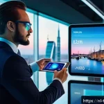 튀르키예 독특한 경제 관련 뉴스 - A futuristic financial scene depicting a Dutch investor analyzing digital currency trends on multipl...